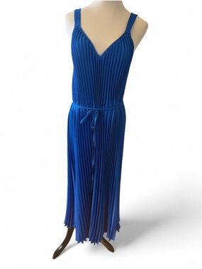 Sam Edelman Royal Blue Pleated Midi Dress with Tie Waist XL
